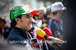 Sergio Perez (MEX) Racing Point Force India F1 Team with the media. 25.10.2018. Formula 1 World Championship, Rd 19, Mexican Grand Prix, Mexico City, Mexico, Preparation Day.