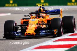 Stoffel Vandoorne (BEL) McLaren MCL33. 28.09.2018. Formula 1 World Championship, Rd 16, Russian Grand Prix, Sochi Autodrom, Sochi, Russia, Practice Day.