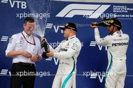(L to R): James Allison (GBR) Mercedes AMG F1 Technical Director on the podium with second placed Valtteri Bottas (FIN) Mercedes AMG F1 and race winner Lewis Hamilton (GBR) Mercedes AMG F1. 30.09.2018. Formula 1 World Championship, Rd 16, Russian Grand Prix, Sochi Autodrom, Sochi, Russia, Race Day.