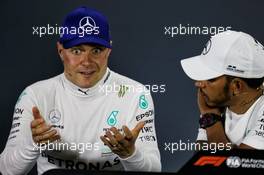 (L to R): Valtteri Bottas (FIN) Mercedes AMG F1 in the post race FIA Press Conference with team mate and race winner Lewis Hamilton (GBR) Mercedes AMG F1. 30.09.2018. Formula 1 World Championship, Rd 16, Russian Grand Prix, Sochi Autodrom, Sochi, Russia, Race Day.