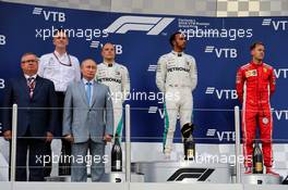The podium (L to R): Valtteri Bottas (FIN) Mercedes AMG F1, second; Lewis Hamilton (GBR) Mercedes AMG F1, race winner; Sebastian Vettel (GER) Ferrari, third. 30.09.2018. Formula 1 World Championship, Rd 16, Russian Grand Prix, Sochi Autodrom, Sochi, Russia, Race Day.
