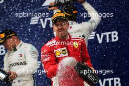Sebastian Vettel (GER) Ferrari celebrates his third position on the podium. 30.09.2018. Formula 1 World Championship, Rd 16, Russian Grand Prix, Sochi Autodrom, Sochi, Russia, Race Day.