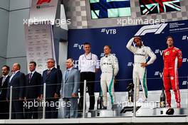 The podium (L to R): Valtteri Bottas (FIN) Mercedes AMG F1, second; Lewis Hamilton (GBR) Mercedes AMG F1, race winner; Sebastian Vettel (GER) Ferrari, third. 30.09.2018. Formula 1 World Championship, Rd 16, Russian Grand Prix, Sochi Autodrom, Sochi, Russia, Race Day.