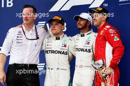 The podium (L to R): James Allison (GBR) Mercedes AMG F1 Technical Director; Valtteri Bottas (FIN) Mercedes AMG F1, second; Lewis Hamilton (GBR) Mercedes AMG F1, race winner; Sebastian Vettel (GER) Ferrari, third. 30.09.2018. Formula 1 World Championship, Rd 16, Russian Grand Prix, Sochi Autodrom, Sochi, Russia, Race Day.
