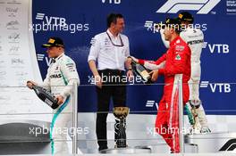 The podium (L to R): Valtteri Bottas (FIN) Mercedes AMG F1 celebrates his second position with third placed Sebastian Vettel (GER) Ferrari. 30.09.2018. Formula 1 World Championship, Rd 16, Russian Grand Prix, Sochi Autodrom, Sochi, Russia, Race Day.