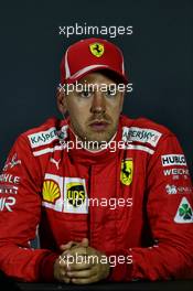 Sebastian Vettel (GER) Ferrari in the post qualifying FIA Press Conference. 29.09.2018. Formula 1 World Championship, Rd 16, Russian Grand Prix, Sochi Autodrom, Sochi, Russia, Qualifying Day.