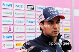 Sergio Perez (MEX) Racing Point Force India F1 Team with the media. 27.09.2018. Formula 1 World Championship, Rd 16, Russian Grand Prix, Sochi Autodrom, Sochi, Russia, Preparation Day.