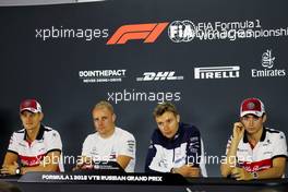 The FIA Press Conference (L to R): Marcus Ericsson (SWE) Sauber F1 Team; Valtteri Bottas (FIN) Mercedes AMG F1; Sergey Sirotkin (RUS) Williams; Charles Leclerc (MON) Sauber F1 Team. 27.09.2018. Formula 1 World Championship, Rd 16, Russian Grand Prix, Sochi Autodrom, Sochi, Russia, Preparation Day.