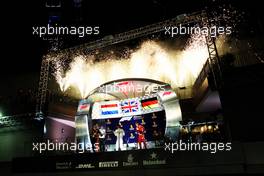 The podium (L to R): Max Verstappen (NLD) Red Bull Racing, second; Lewis Hamilton (GBR) Mercedes AMG F1, race winner; Sebastian Vettel (GER) Ferrari, third. 16.09.2018. Formula 1 World Championship, Rd 15, Singapore Grand Prix, Marina Bay Street Circuit, Singapore, Race Day.
