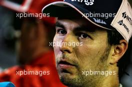 Sergio Perez (MEX) Racing Point Force India F1 Team with the media. 15.09.2018. Formula 1 World Championship, Rd 15, Singapore Grand Prix, Marina Bay Street Circuit, Singapore, Qualifying Day.