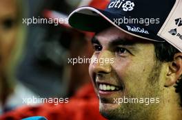 Sergio Perez (MEX) Racing Point Force India F1 Team with the media. 15.09.2018. Formula 1 World Championship, Rd 15, Singapore Grand Prix, Marina Bay Street Circuit, Singapore, Qualifying Day.