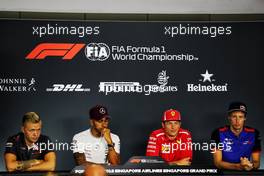 The FIA Press Conference (L to R): Kevin Magnussen (DEN) Haas F1 Team; Lewis Hamilton (GBR) Mercedes AMG F1; Kimi Raikkonen (FIN) Ferrari; Brendon Hartley (NZL) Scuderia Toro Rosso. 13.09.2018. Formula 1 World Championship, Rd 15, Singapore Grand Prix, Marina Bay Street Circuit, Singapore, Preparation Day.