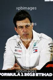 Toto Wolff (GER) Mercedes AMG F1 Shareholder and Executive Director in the FIA Press Conference. 23.11.2018. Formula 1 World Championship, Rd 21, Abu Dhabi Grand Prix, Yas Marina Circuit, Abu Dhabi, Practice Day.