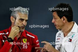 (L to R): Maurizio Arrivabene (ITA) Ferrari Team Principal and Toto Wolff (GER) Mercedes AMG F1 Shareholder and Executive Director in the FIA Press Conference. 23.11.2018. Formula 1 World Championship, Rd 21, Abu Dhabi Grand Prix, Yas Marina Circuit, Abu Dhabi, Practice Day.