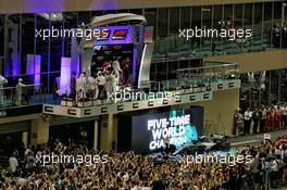 The podium (L to R): Sebastian Vettel (GER) Ferrari, second; Lewis Hamilton (GBR) Mercedes AMG F1, race winner; Max Verstappen (NLD) Red Bull Racing, third. 25.11.2018. Formula 1 World Championship, Rd 21, Abu Dhabi Grand Prix, Yas Marina Circuit, Abu Dhabi, Race Day.