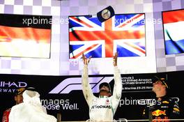 The podium (L to R): Sebastian Vettel (GER) Ferrari, second; Lewis Hamilton (GBR) Mercedes AMG F1, race winner; Max Verstappen (NLD) Red Bull Racing, third. 25.11.2018. Formula 1 World Championship, Rd 21, Abu Dhabi Grand Prix, Yas Marina Circuit, Abu Dhabi, Race Day.