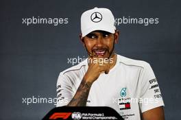 Lewis Hamilton (GBR) Mercedes AMG F1 in the post race FIA Press Conference. 25.11.2018. Formula 1 World Championship, Rd 21, Abu Dhabi Grand Prix, Yas Marina Circuit, Abu Dhabi, Race Day.