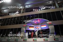 The podium (L to R): Sebastian Vettel (GER) Ferrari, second; Lewis Hamilton (GBR) Mercedes AMG F1, race winner; Max Verstappen (NLD) Red Bull Racing, third. 25.11.2018. Formula 1 World Championship, Rd 21, Abu Dhabi Grand Prix, Yas Marina Circuit, Abu Dhabi, Race Day.