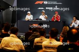 (L to R): Valtteri Bottas (FIN) Mercedes AMG F1; Lewis Hamilton (GBR) Mercedes AMG F1; and Sebastian Vettel (GER) Ferrari, in the post qualifying FIA Press Conference. 24.11.2018. Formula 1 World Championship, Rd 21, Abu Dhabi Grand Prix, Yas Marina Circuit, Abu Dhabi, Qualifying Day.
