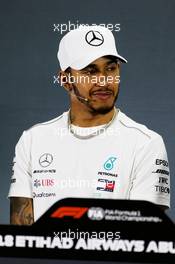 Lewis Hamilton (GBR) Mercedes AMG F1 in the FIA Press Conference. 22.11.2018. Formula 1 World Championship, Rd 21, Abu Dhabi Grand Prix, Yas Marina Circuit, Abu Dhabi, Preparation Day.