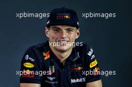 Max Verstappen (NLD) Red Bull Racing in the FIA Press Conference. 22.11.2018. Formula 1 World Championship, Rd 21, Abu Dhabi Grand Prix, Yas Marina Circuit, Abu Dhabi, Preparation Day.