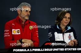 (L to R): Cyril Abiteboul (FRA) Renault Sport F1 Managing Director with Claire Williams (GBR) Williams Deputy Team Principal in the FIA Press Conference. 19.10.2018. Formula 1 World Championship, Rd 18, United States Grand Prix, Austin, Texas, USA, Practice Day.