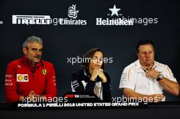 The FIA Press Conference (L to R): Cyril Abiteboul (FRA) Renault Sport F1 Managing Director; Claire Williams (GBR) Williams Deputy Team Principal; Zak Brown (USA) McLaren Executive Director. 19.10.2018. Formula 1 World Championship, Rd 18, United States Grand Prix, Austin, Texas, USA, Practice Day.