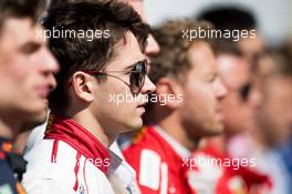 Charles Leclerc (MON) Sauber F1 Team as the grid observes the national anthem. 21.10.2018. Formula 1 World Championship, Rd 18, United States Grand Prix, Austin, Texas, USA, Race Day.