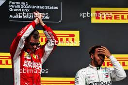 The podium (L to R): Race winner Kimi Raikkonen (FIN) Ferrari with third placed Lewis Hamilton (GBR) Mercedes AMG F1. 21.10.2018. Formula 1 World Championship, Rd 18, United States Grand Prix, Austin, Texas, USA, Race Day.