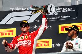 The podium (L to R): Race winner Kimi Raikkonen (FIN) Ferrari celebrates with third placed Lewis Hamilton (GBR) Mercedes AMG F1. 21.10.2018. Formula 1 World Championship, Rd 18, United States Grand Prix, Austin, Texas, USA, Race Day.