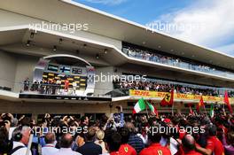 The podium (L to R): Max Verstappen (NLD) Red Bull Racing, second; Kimi Raikkonen (FIN) Ferrari, race winner; Lewis Hamilton (GBR) Mercedes AMG F1, third. 21.10.2018. Formula 1 World Championship, Rd 18, United States Grand Prix, Austin, Texas, USA, Race Day.