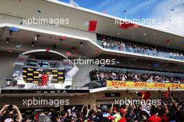 The podium (L to R): Max Verstappen (NLD) Red Bull Racing, second; Kimi Raikkonen (FIN) Ferrari, race winner; Lewis Hamilton (GBR) Mercedes AMG F1, third. 21.10.2018. Formula 1 World Championship, Rd 18, United States Grand Prix, Austin, Texas, USA, Race Day.