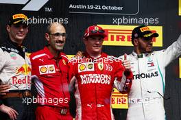 The podium (L to R): Max Verstappen (NLD) Red Bull Racing, second; Carlo Santi, Ferrari Race Engineer; Kimi Raikkonen (FIN) Ferrari, race winner; Lewis Hamilton (GBR) Mercedes AMG F1, third. 21.10.2018. Formula 1 World Championship, Rd 18, United States Grand Prix, Austin, Texas, USA, Race Day.