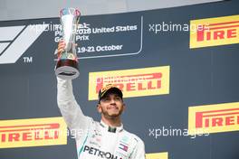 Lewis Hamilton (GBR) Mercedes AMG F1 celebrates his third position on the podium. 21.10.2018. Formula 1 World Championship, Rd 18, United States Grand Prix, Austin, Texas, USA, Race Day.
