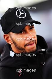 Lewis Hamilton (GBR) Mercedes AMG F1 with the media. 18.10.2018. Formula 1 World Championship, Rd 18, United States Grand Prix, Austin, Texas, USA, Preparation Day.