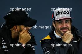 (L to R): Lewis Hamilton (GBR) Mercedes AMG F1 with Fernando Alonso (ESP) McLaren in the FIA Press Conference. 18.10.2018. Formula 1 World Championship, Rd 18, United States Grand Prix, Austin, Texas, USA, Preparation Day.