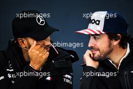 (L to R): Lewis Hamilton (GBR) Mercedes AMG F1 and Fernando Alonso (ESP) McLaren in the FIA Press Conference. 18.10.2018. Formula 1 World Championship, Rd 18, United States Grand Prix, Austin, Texas, USA, Preparation Day.