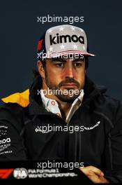 Fernando Alonso (ESP) McLaren in the FIA Press Conference. 18.10.2018. Formula 1 World Championship, Rd 18, United States Grand Prix, Austin, Texas, USA, Preparation Day.