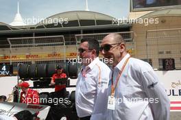 Race 1, (L-R) Eric Boullier (FRA) McLaren Racing Director and Bruno Michel, Formula 2 07.04.2018. FIA Formula 2 Championship, Rd 1, Sakhir, Bahrain, Saturday.