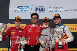Race 2, 1st place Nyck De Vries (HOL) PERTAMINA PREMA Theodore Racing, 2nd place Louis Deletraz (SUI) Charouz Racing System and 3rd place Luca Ghiotto (ITA) Campos Vexatec Racing 24.06.2018. FIA Formula 2 Championship, Rd 5, Paul Ricard, France, Sunday.