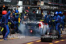 Race 1, Pit stop, Santino Ferrucci (USA) Trident 25.05.2018. FIA Formula 2 Championship, Rd 4, Monte Carlo, Monaco, Friday.