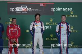 Podium GP3 - Race 2 1st place Pedro Piquet(BRA) - Trident  2nd place Giuliano Alesi(FRA) - Trident 3rd place Ryan Tveter(USA) - Trident 08.07.2018. GP3 Series, Rd 4, Silverstone, England, Sunday.
