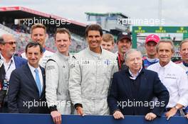 (L to R): Michael Fassbender (IRE) Actor on the grid with Rafael Nadal (ESP) Tennis Player; Jean Todt (FRA) FIA President; and Jacky Ickx (BEL). 16-17.06.2018. FIA World Endurance Championship, Le Mans 24 Hours, Race, Le Mans, France.