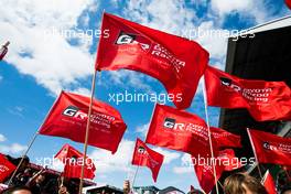 Toyota Gazoo Racing flags at the podium  16-17.06.2018. FIA World Endurance Championship, Le Mans 24 Hours, Race, Le Mans, France.