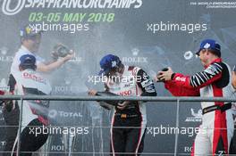 Race winner Fernando Alonso (ESP) Toyota Gazoo Racing celebrates on the podium. 05.05.2018. FIA World Endurance Championship, Round 1, Spa-Francorchamps, Belgium, Saturday.