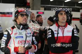 (L to R): Fernando Alonso (ESP) Toyota Gazoo Racing with Sebastien Buemi (SUI) Toyota Gazoo Racing. 04.05.2018. FIA World Endurance Championship, Round 1, Spa-Francorchamps, Belgium, Friday.