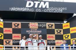 Podium mit Jamie Green (GBR) (Audi Sport Team Rosberg - Audi RS5 DTM) , Bruno Spengler (CDN) (BMW Team RBM - BMW M4 DTM)  und Mike Rockenfeller (GER) (Audi Sport Team Phoenix - Audi RS5 DTM)  07.07.2019, DTM Round 4, Norisring, Germany, Sunday.