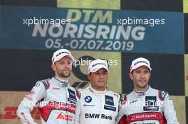 Podium mit Jamie Green (GBR) (Audi Sport Team Rosberg - Audi RS5 DTM) , Bruno Spengler (CDN) (BMW Team RBM - BMW M4 DTM)  und Mike Rockenfeller (GER) (Audi Sport Team Phoenix - Audi RS5 DTM)   07.07.2019, DTM Round 4, Norisring, Germany, Sunday.