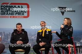 (L to R): Guenther Steiner (ITA) Haas F1 Team Prinicipal; Cyril Abiteboul (FRA) Renault Sport F1 Managing Director; and Claire Williams (GBR) Williams Racing Deputy Team Principal, at the Fans' Forum. 15.03.2019. Formula 1 World Championship, Rd 1, Australian Grand Prix, Albert Park, Melbourne, Australia, Practice Day.