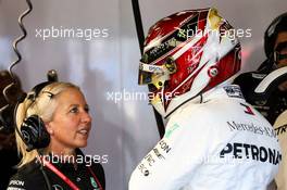 Lewis Hamilton (GBR) Mercedes AMG F1 with Angela Cullen (NZL) Mercedes AMG F1 Physiotherapist. 15.03.2019. Formula 1 World Championship, Rd 1, Australian Grand Prix, Albert Park, Melbourne, Australia, Practice Day.